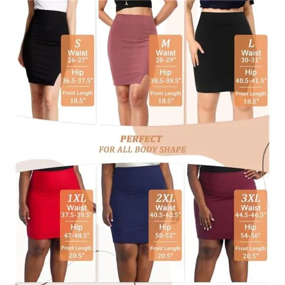 Women's Pencil Skirt Premium Ponte Basic Solid Stretch Above - Picture 4 of 6
